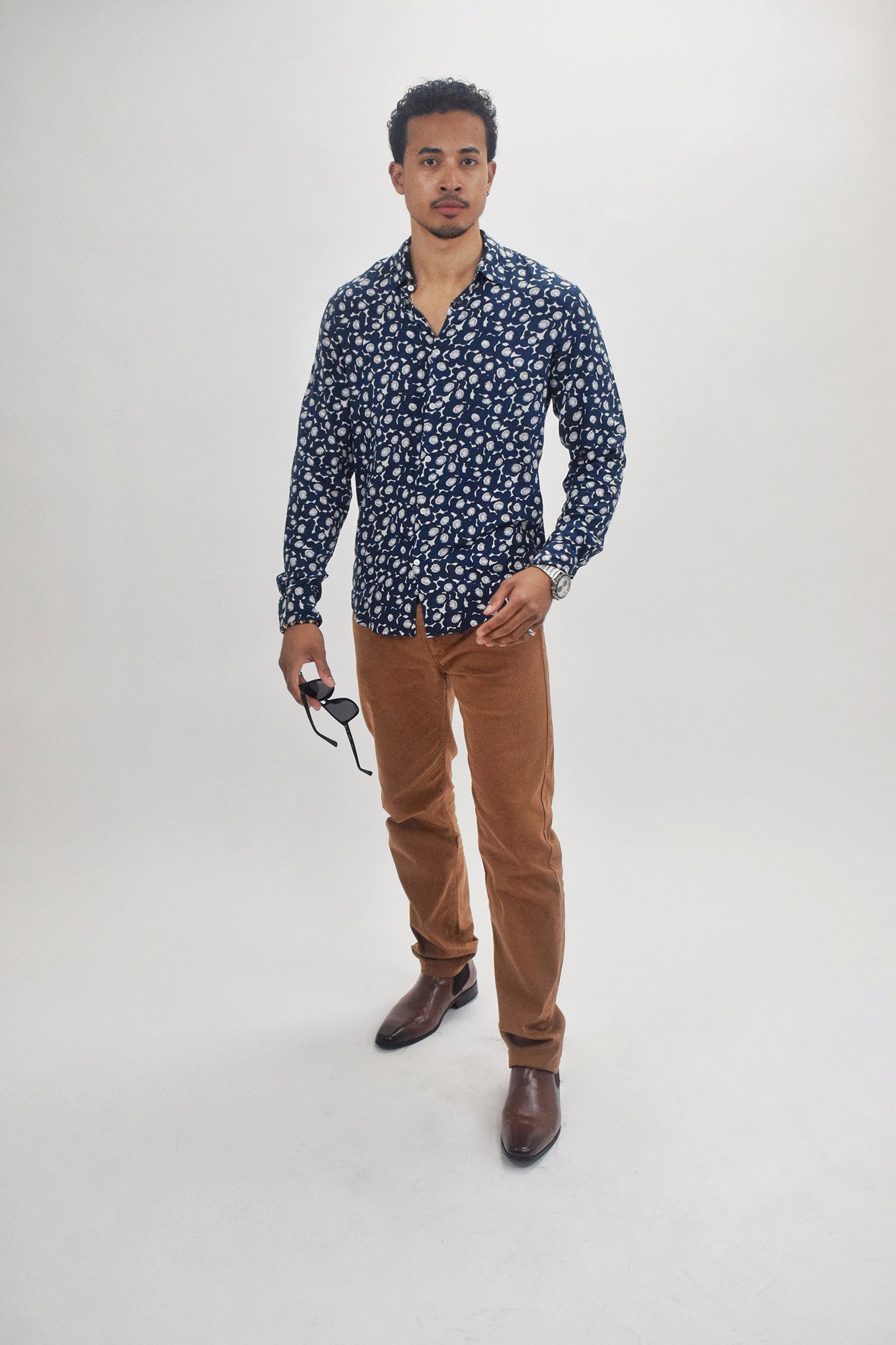 The RealReal,Sandro, Sandro Navy Floral Print Lightweight Long Sleeve Button Up Shirt, Unknown, Unknown