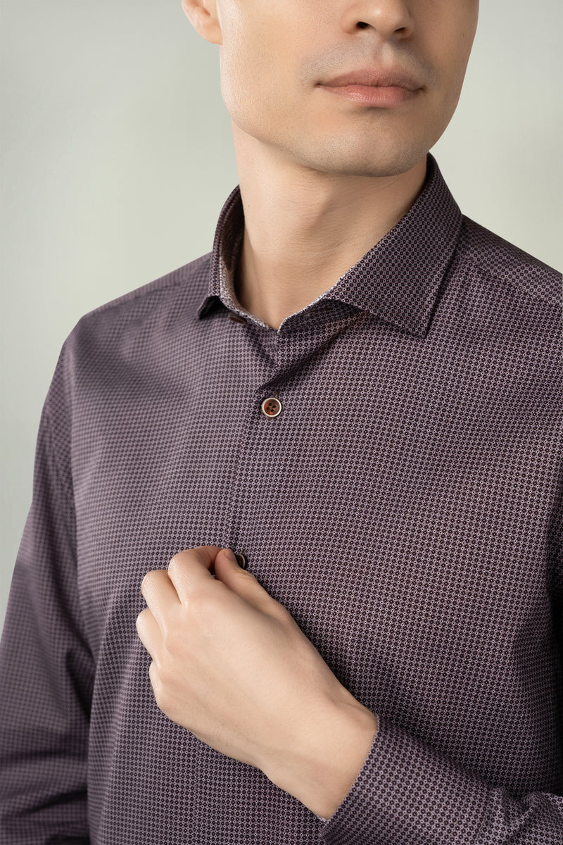 Luchiano Visconti Maroon Geo Print Long Sleeve Button Up Shirt