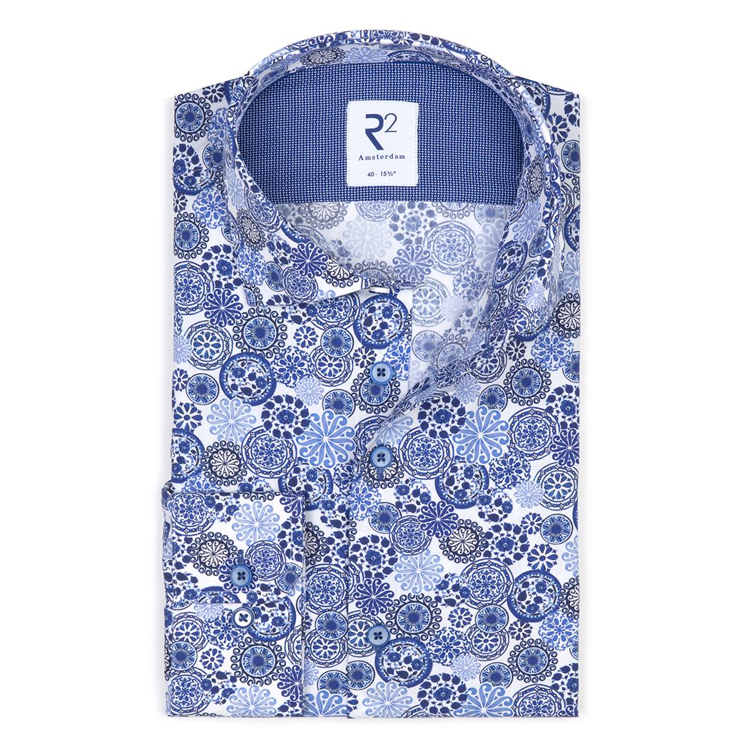 Brand Partner,R2 Amsterdam, R2 Amsterdam Blue Circular Paisley Print Button Up, Blue, Medium-42-TagM