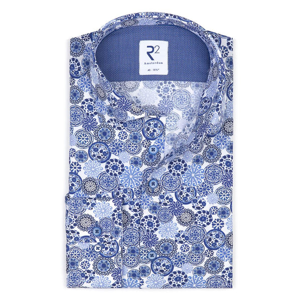 R2 Amsterdam Blue Circular Paisley Print Button Up