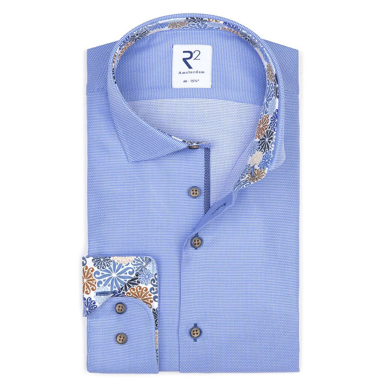 R2 Amsterdam Blue Solid Textured Button Up