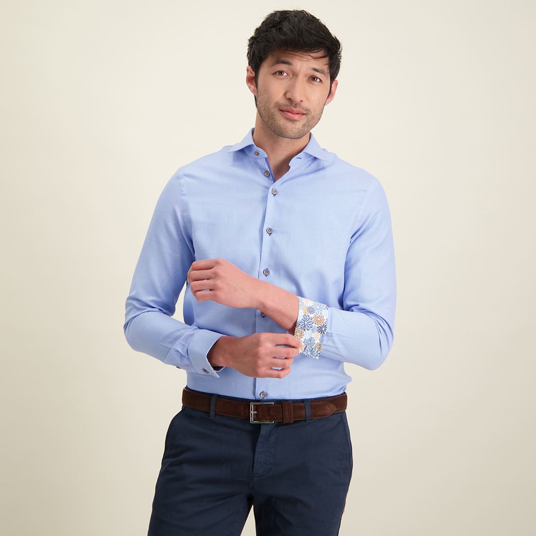 Brand Partner,R2 Amsterdam, R2 Amsterdam Blue Solid Textured Button Up, Blue, Medium-43-TagM
