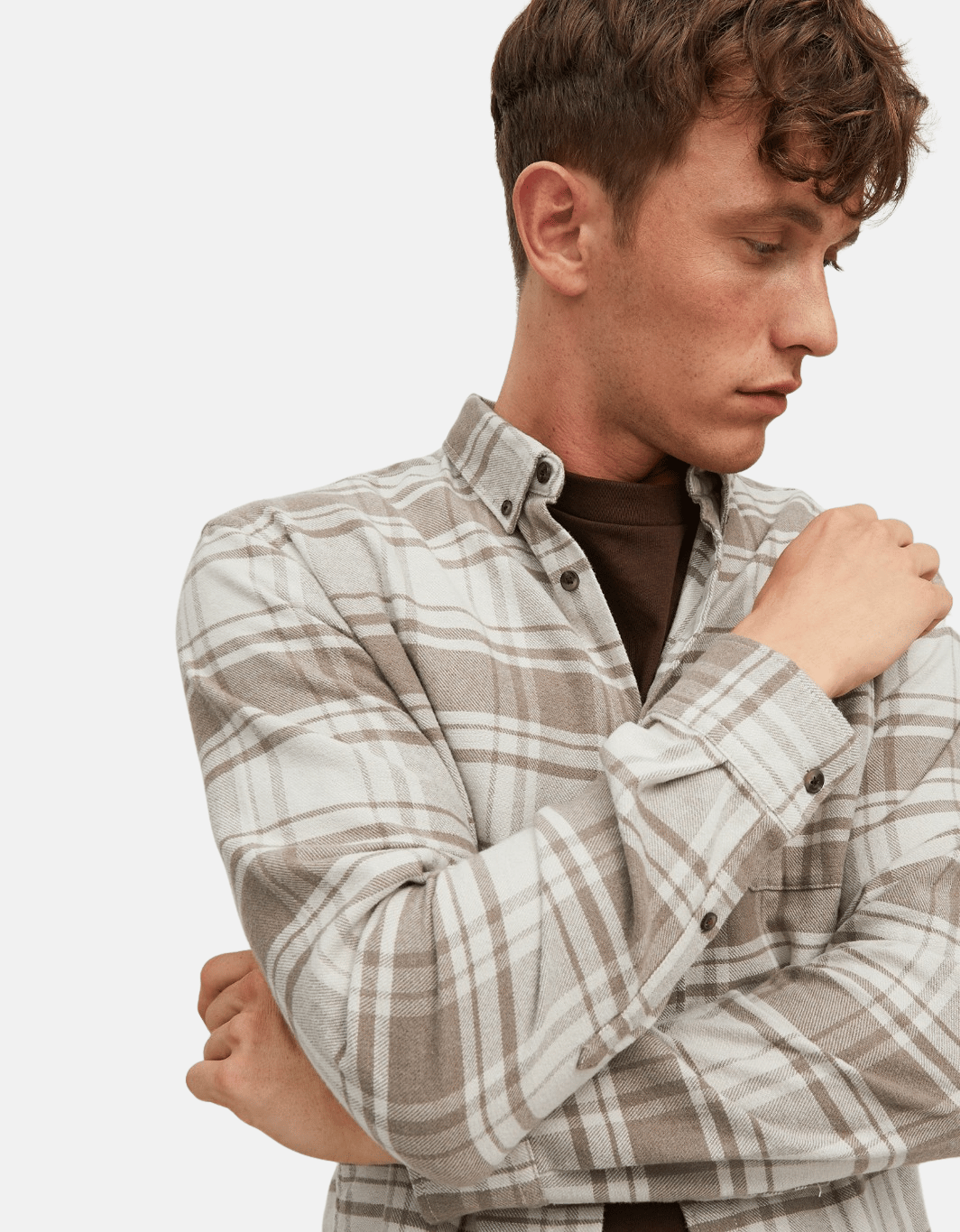 Wholesale,Jack & Jones, Jack & Jones Tan/Cream Plaid Flannel, Tan, Small-42-TagM