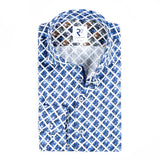 R2 Amsterdam Blue Geometric Print Button Up Shirt