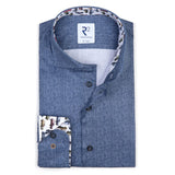 R2 Amsterdam Dark Blue Textured Print w/ Car Print Collar and Cuffs Button Up