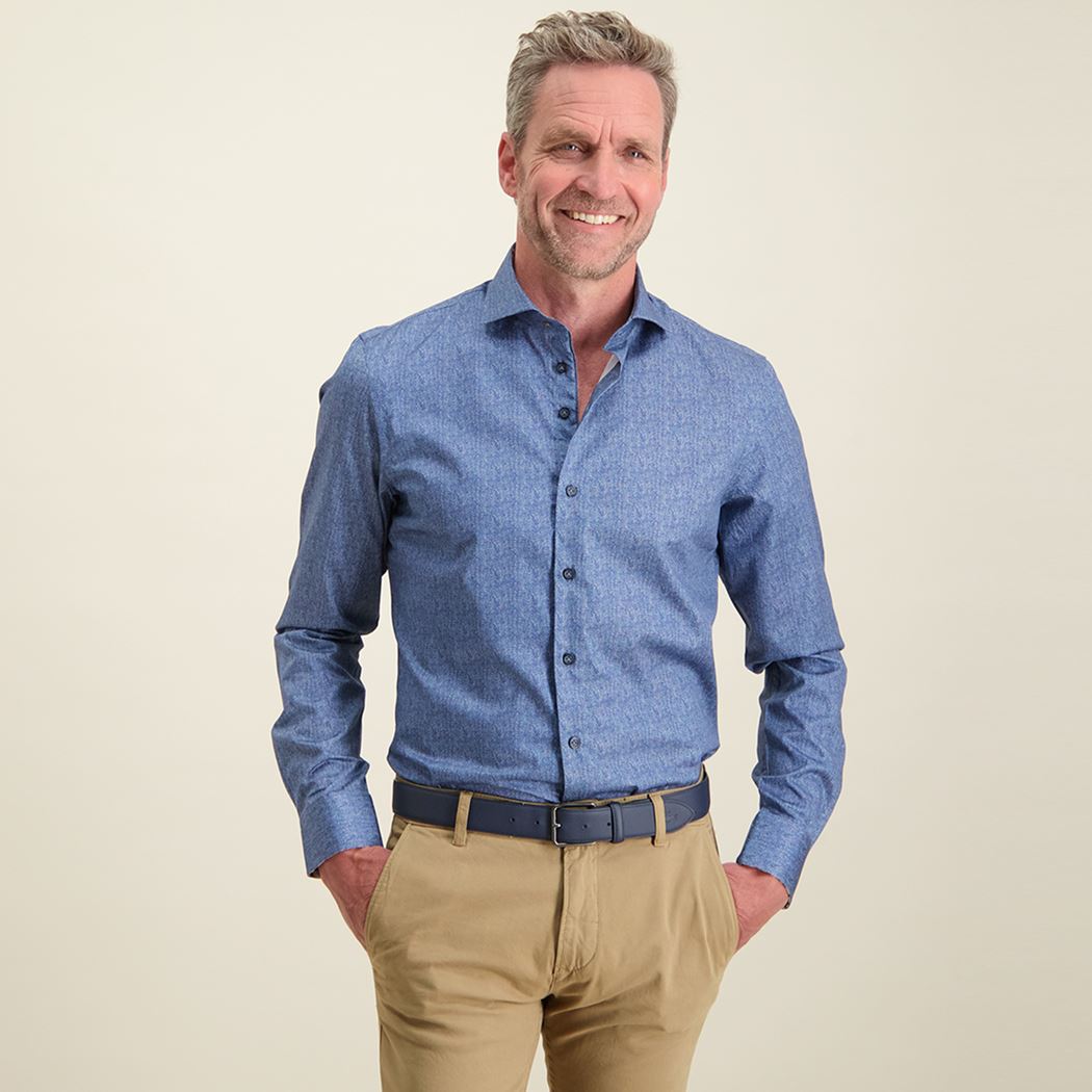 Brand Partner,R2 Amsterdam, R2 Amsterdam Dark Blue Textured Print w/ Car Print Collar and Cuffs Button Up, Blue, Small-40-TagS