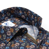 R2 Amsterdam Navy Floral Print Textured Button Up