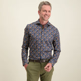 R2 Amsterdam Navy Floral Print Textured Slim Fit Button Up