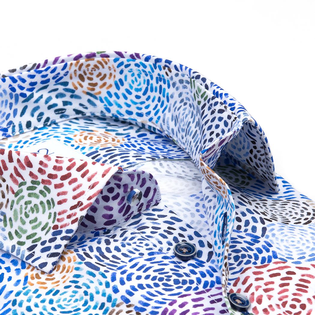 Brand Partner,R2 Amsterdam, R2 Amsterdam Blue Multicolor Circle Abstract Button Up Shirt, Blue, Small-40-TagS