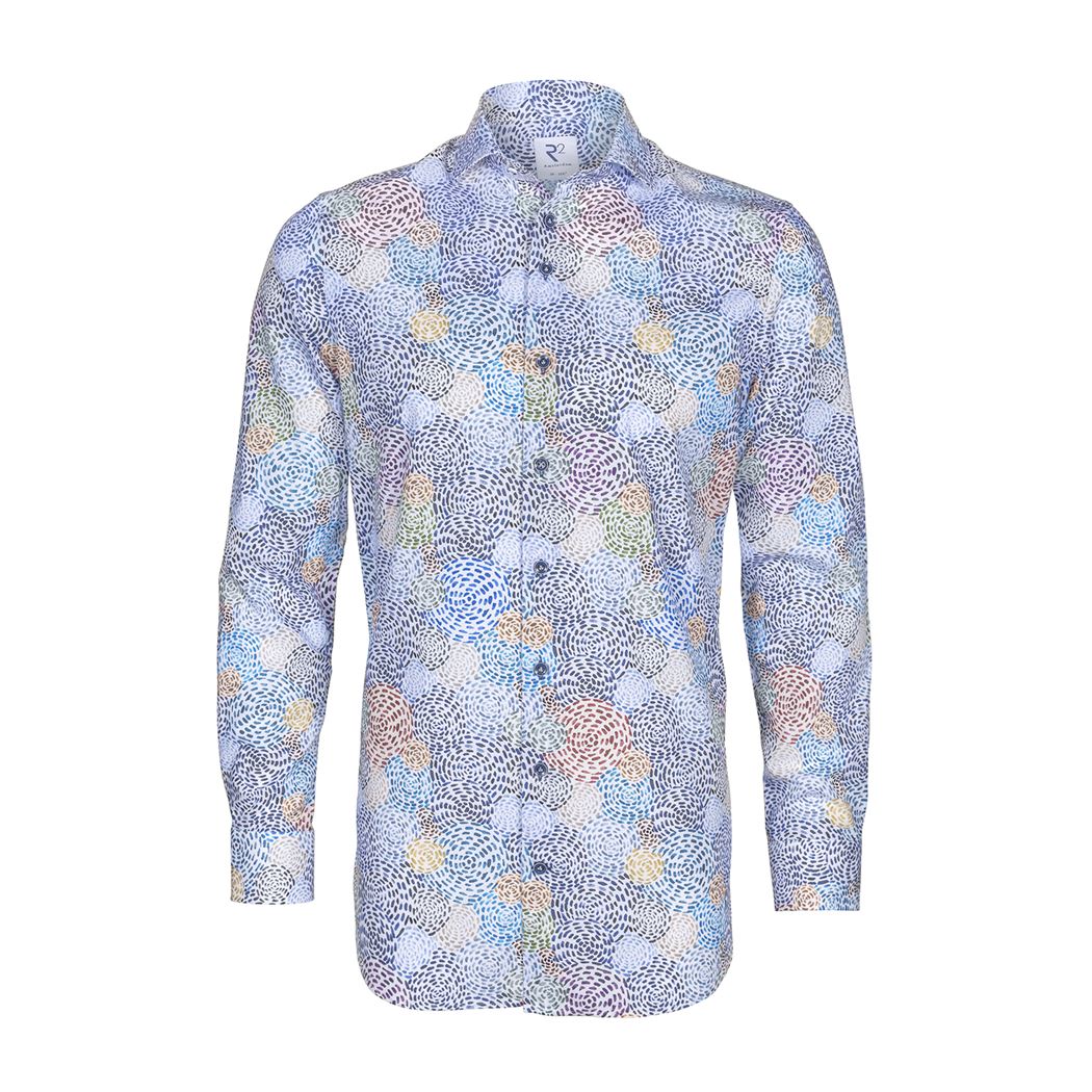 Brand Partner,R2 Amsterdam, R2 Amsterdam Blue Multicolor Circle Abstract Button Up Shirt, Blue, Small-40-TagS