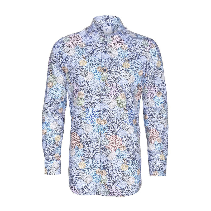 R2 Amsterdam Blue Multicolor Circle Abstract Button Up Shirt