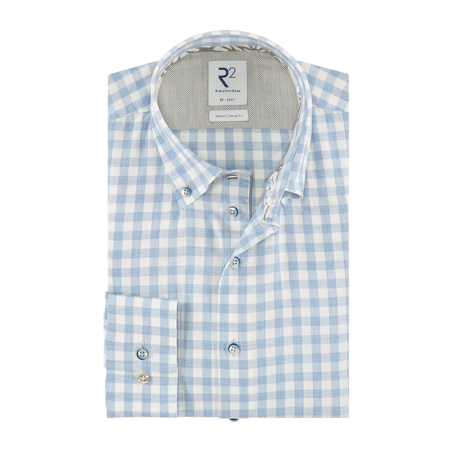 Brand Partner,R2 Amsterdam, R2 Amsterdam Light Blue Gingham Print Button Down Shirt, Blue, Medium-43-Tag39