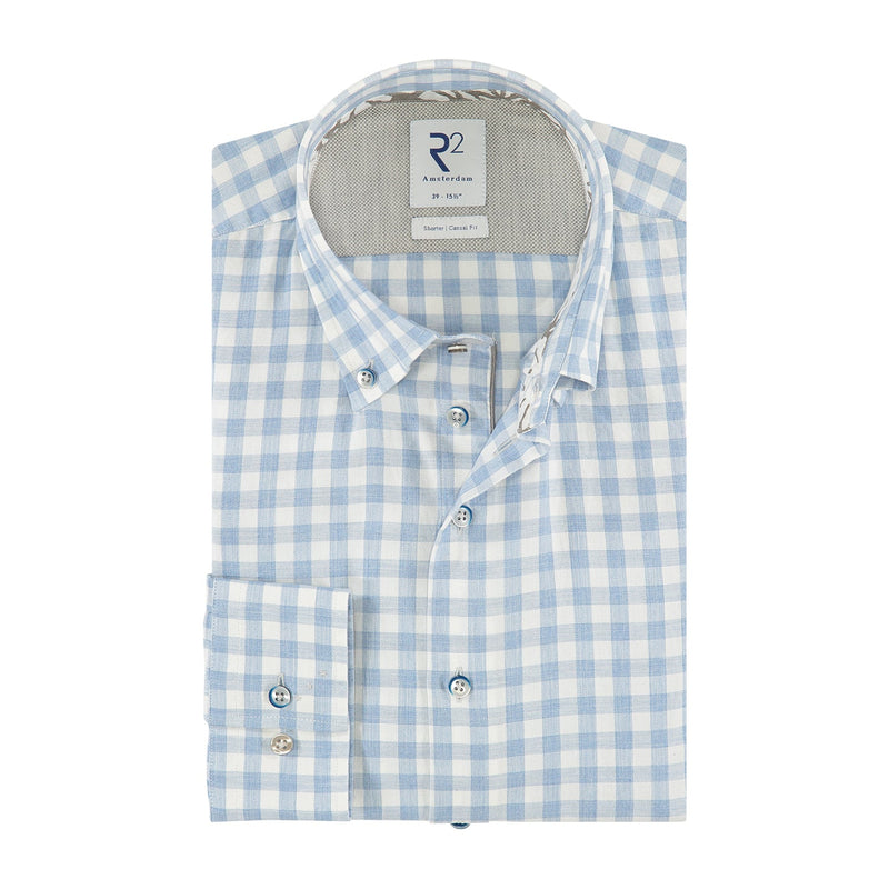 R2 Amsterdam Light Blue Gingham Print Button Down Shirt