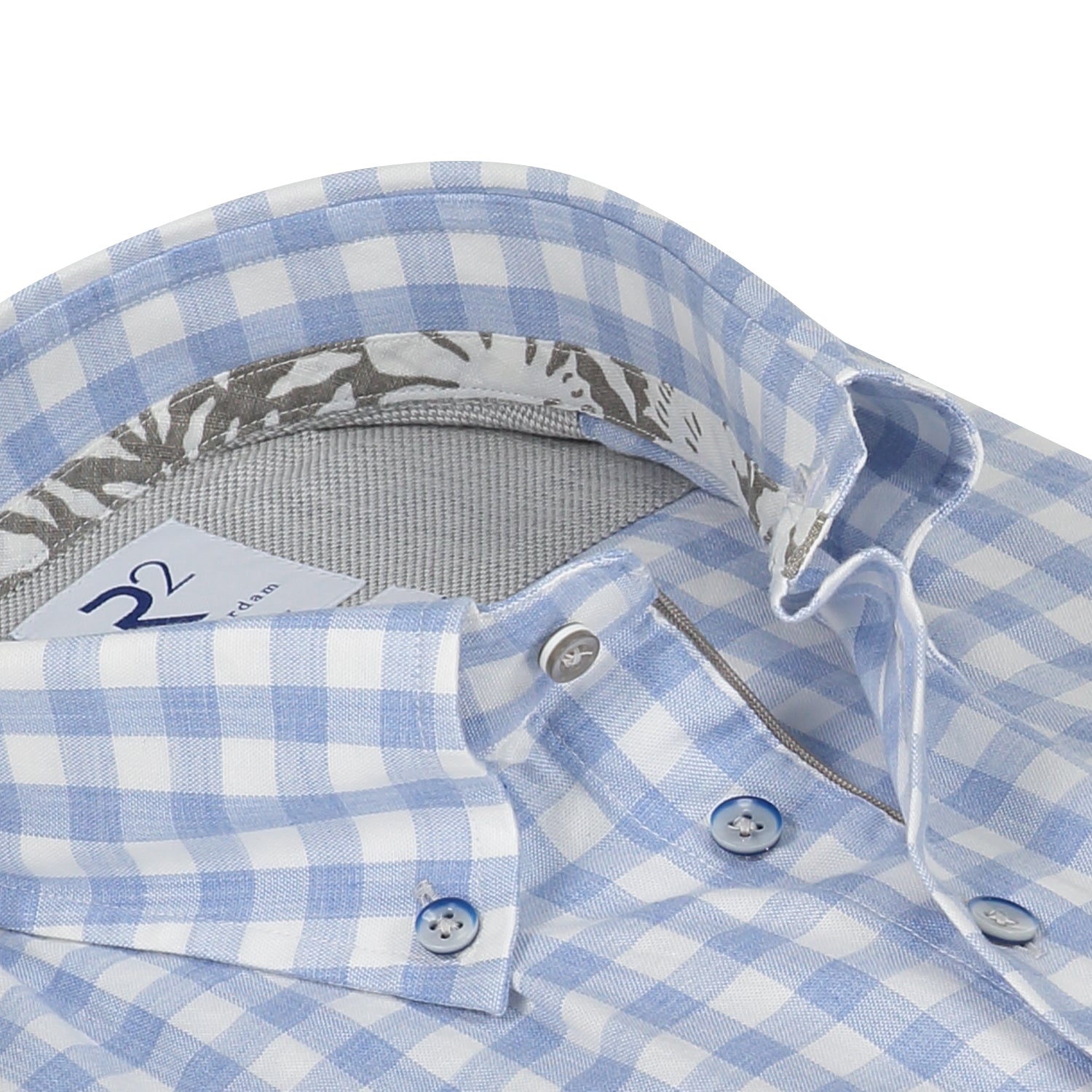 Brand Partner,R2 Amsterdam, R2 Amsterdam Light Blue Gingham Print Button Down Shirt, Blue, Medium-43-Tag39