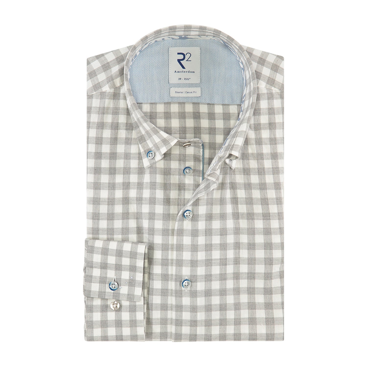 Brand Partner,R2 Amsterdam, R2 Amsterdam Light Grey Gingham Print Button Down Shirt, Grey, Medium-44-TagM