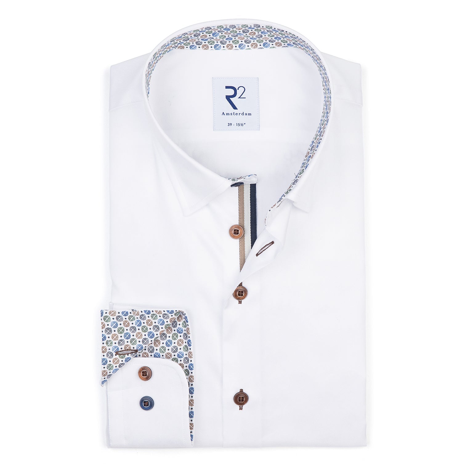 Brand Partner,R2 Amsterdam, R2 Amsterdam White Graphic Circles Contrast Facing Shirt, White, Medium-41-TagM