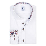 R2 Amsterdam White Graphic Leaves Contrast Facing Shirt