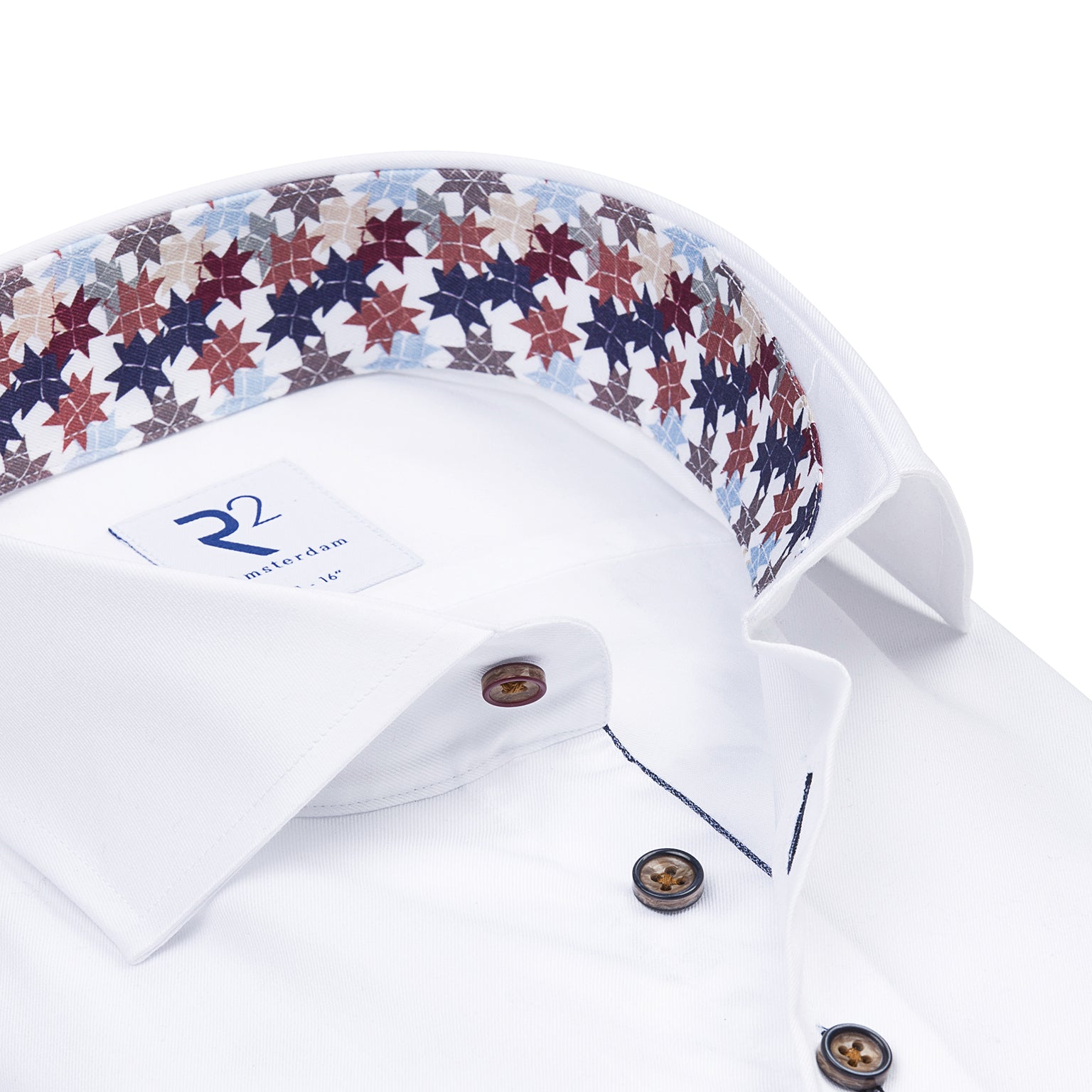 Taelor.Style, R2 Amsterdam White Graphic Leaves Contrast Facing Shirt, White, Large-46-TagL