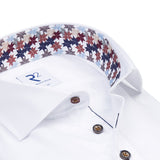 R2 Amsterdam White Graphic Leaves Contrast Facing Shirt