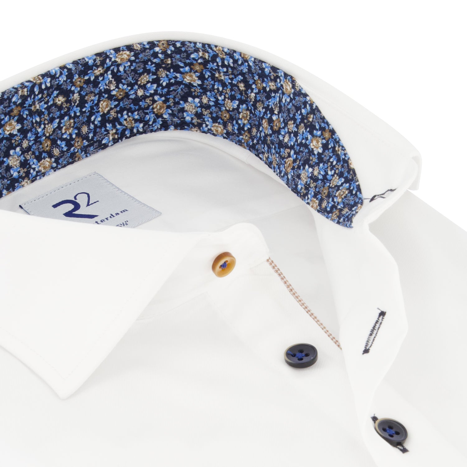 Brand Partner,R2 Amsterdam, R2 Amsterdam White Dark Floral Contrast Facing Shirt, White, Medium-44-TagM