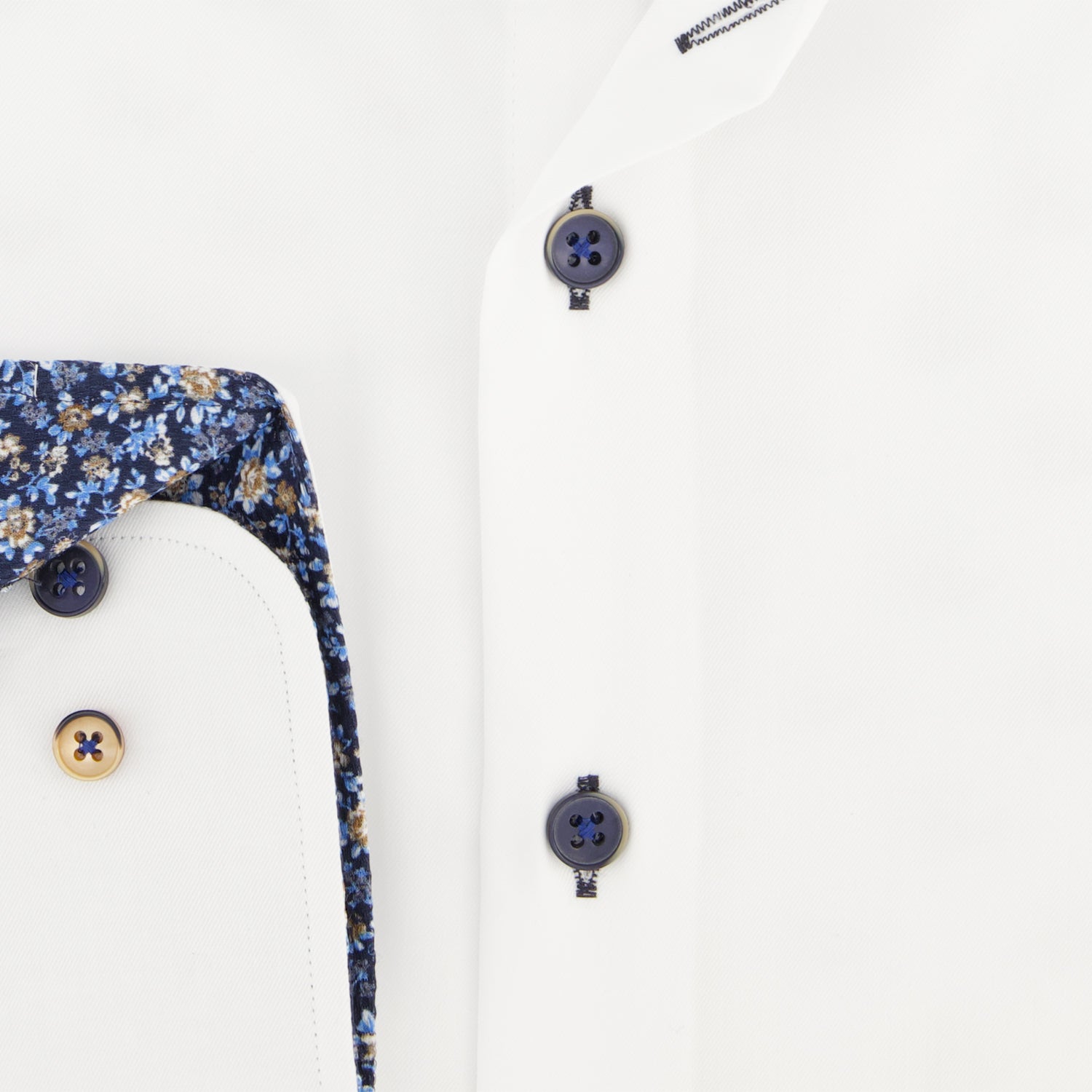 Brand Partner,R2 Amsterdam, R2 Amsterdam White Dark Floral Contrast Facing Shirt, White, Medium-44-TagM