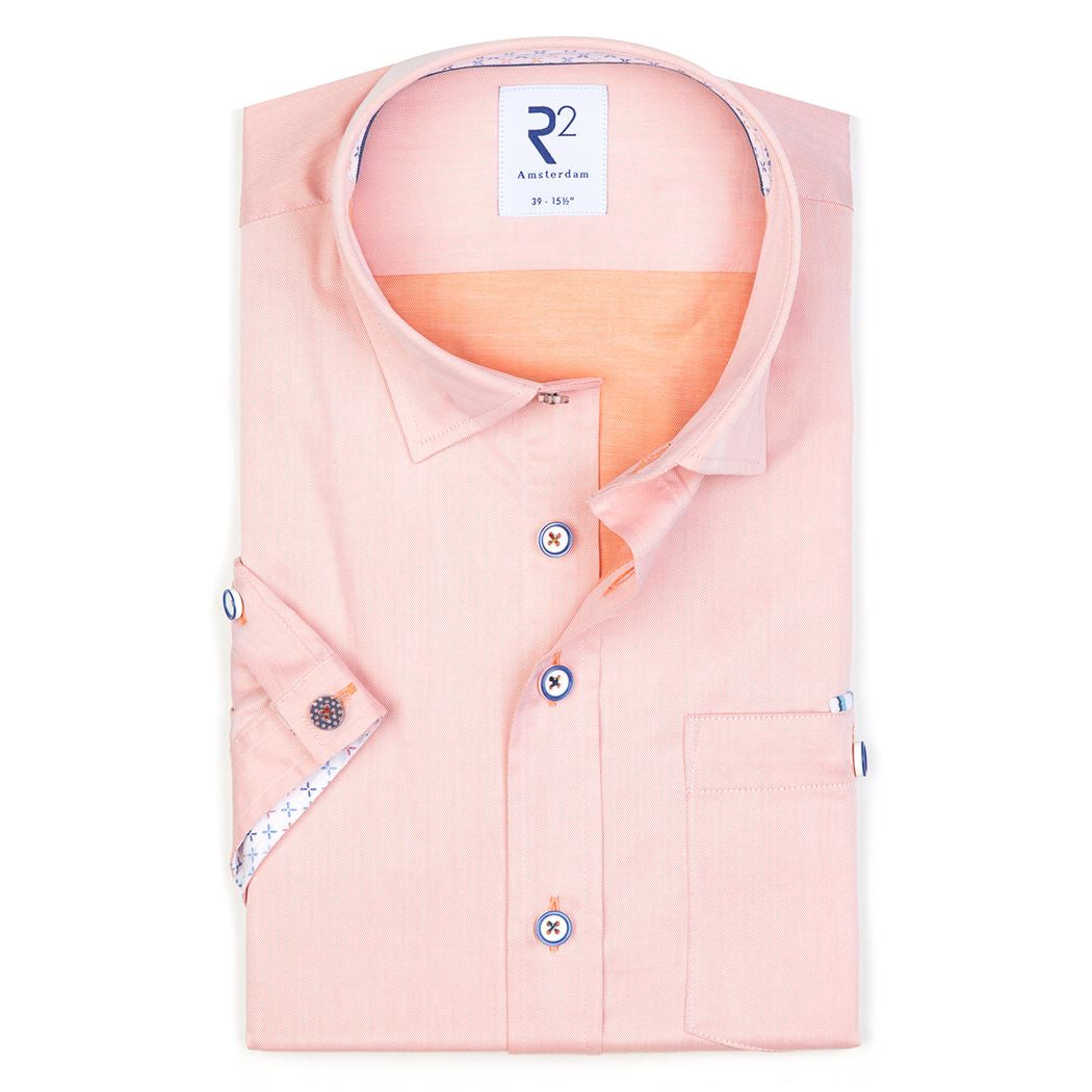 Brand Partner,R2 Amsterdam, R2 Amsterdam Light Orange 2 PLY Short Sleeve Button Down Shirt, Orange, Small-40-TagS