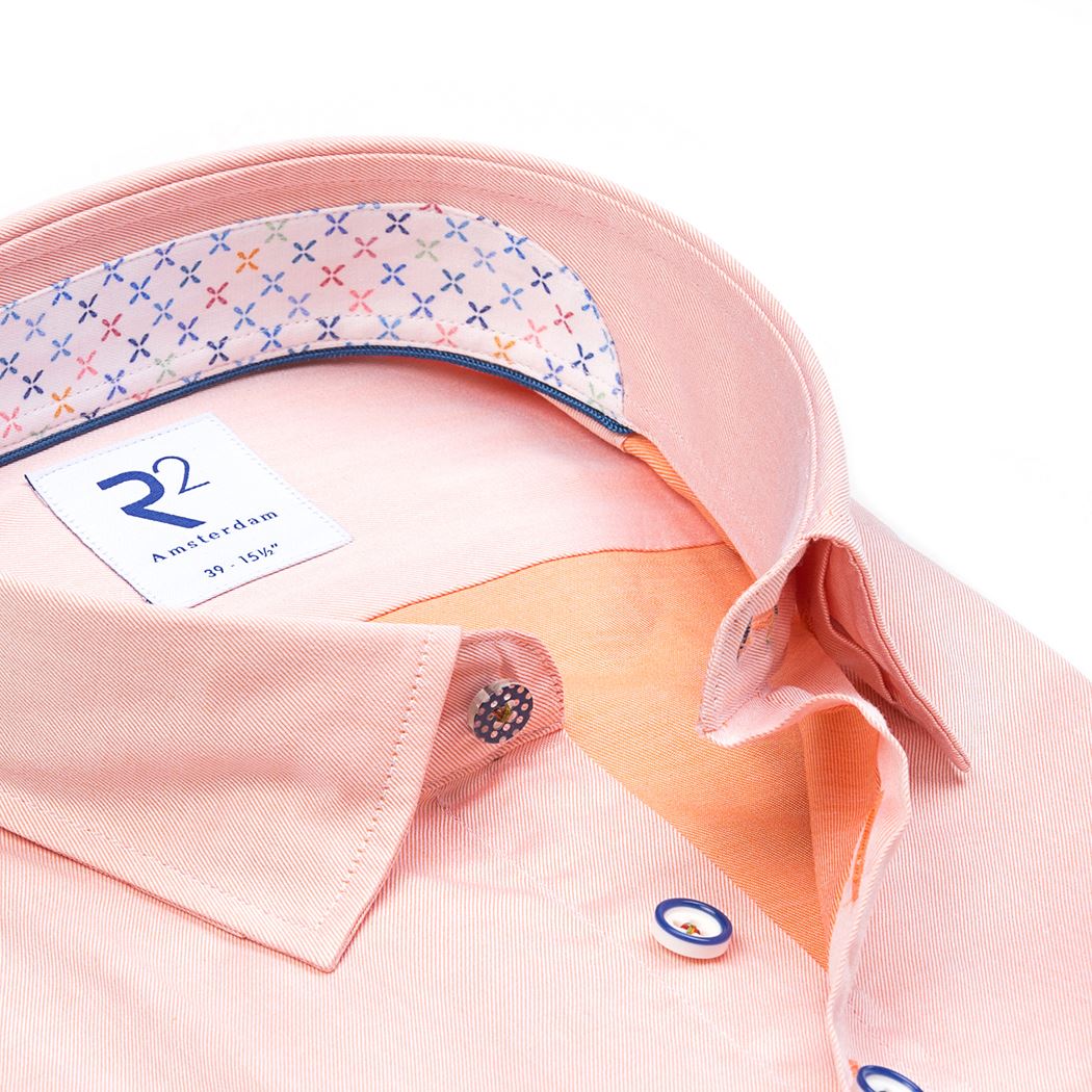 Brand Partner,R2 Amsterdam, R2 Amsterdam Light Orange 2 PLY Short Sleeve Button Down Shirt, Orange, Small-40-TagS