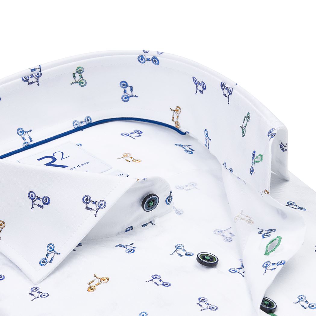 Brand Partner,R2 Amsterdam, R2 Amsterdam White With Multi-Colored Bicycle Print Long Sleeve Button Up Shirt, White, Large-45-TagLExtra Extra Large-53-Tag46Large-45-Tag41