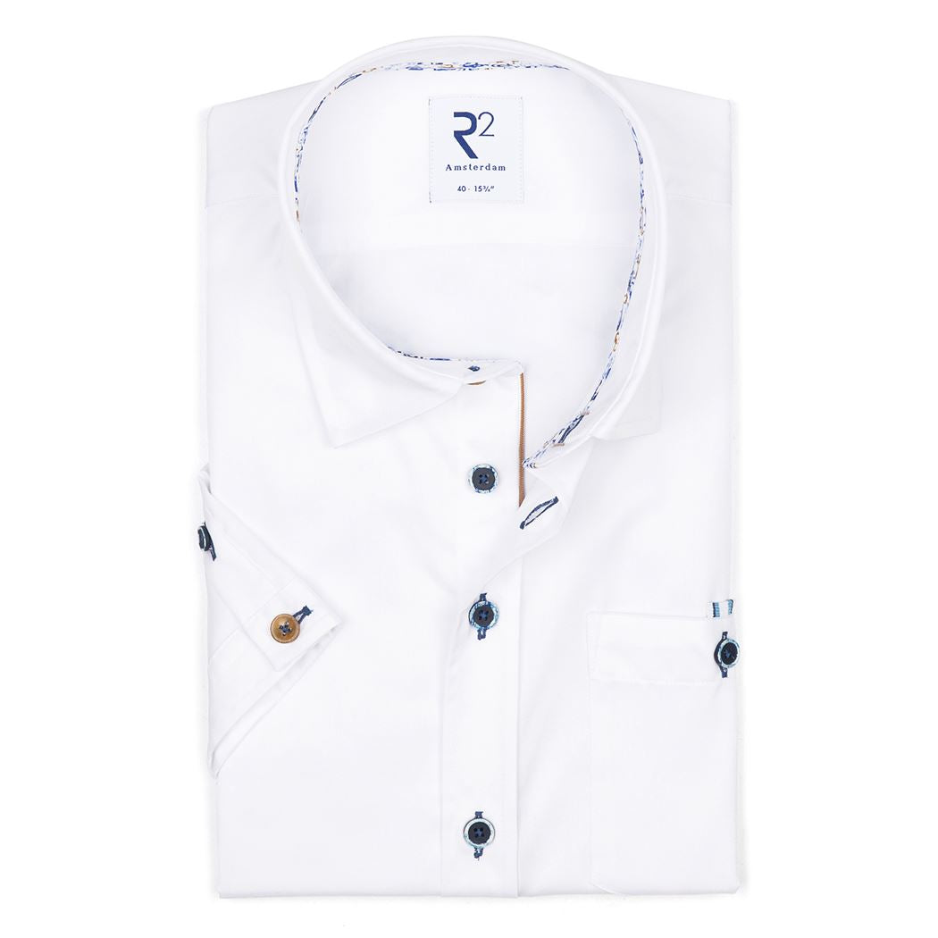 Brand Partner,R2 Amsterdam, R2 Amsterdam White Solid Short Sleeve Button Up, White, Medium-42-TagM