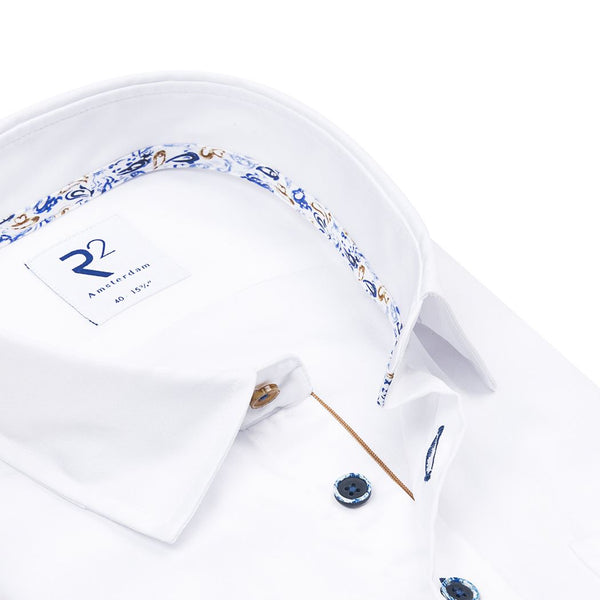 R2 Amsterdam White Solid Short Sleeve Button Up