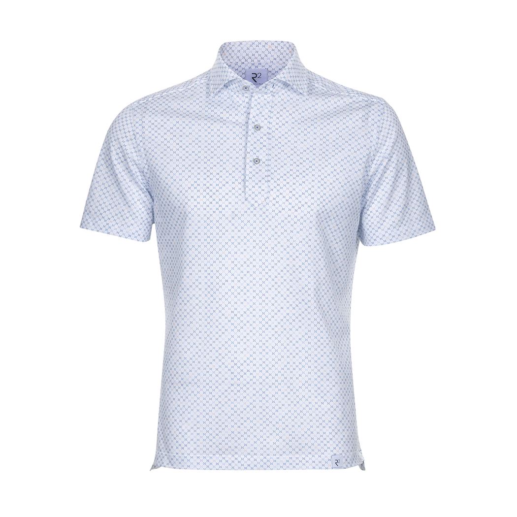 Brand Partner,R2 Amsterdam, R2 Amsterdam White Abstract Print Short Sleeve Polo, White, Medium-41-TagM