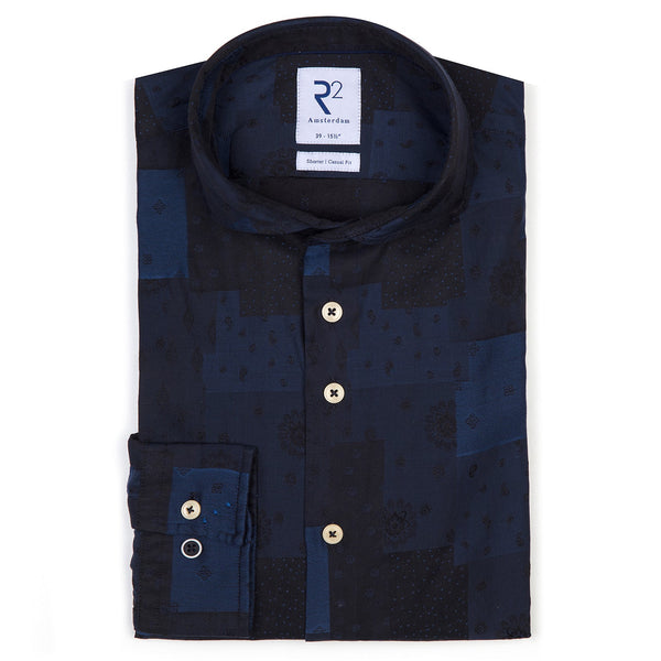 R2 Amsterdam Navy Patchwork Jacquard Button Up Shirt