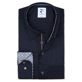 R2 Amsterdam Navy Solid Button Up Shirt With Abstract Cuff Details