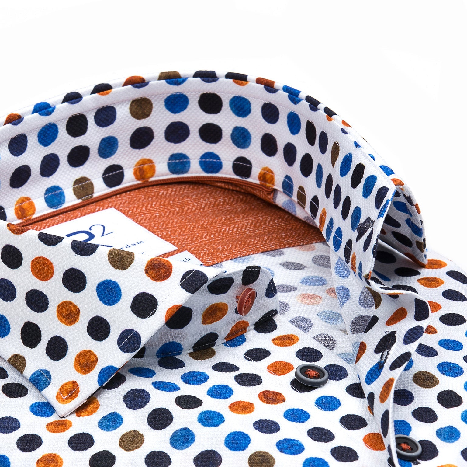 Taelor.Style, R2 Amsterdam White Multi Dots Print Button Up Shirt, White, Medium-42-TagM