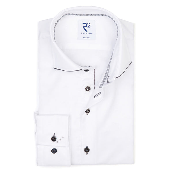 R2 Amsterdam White Solid w/ Grey Trim Collar Button Up