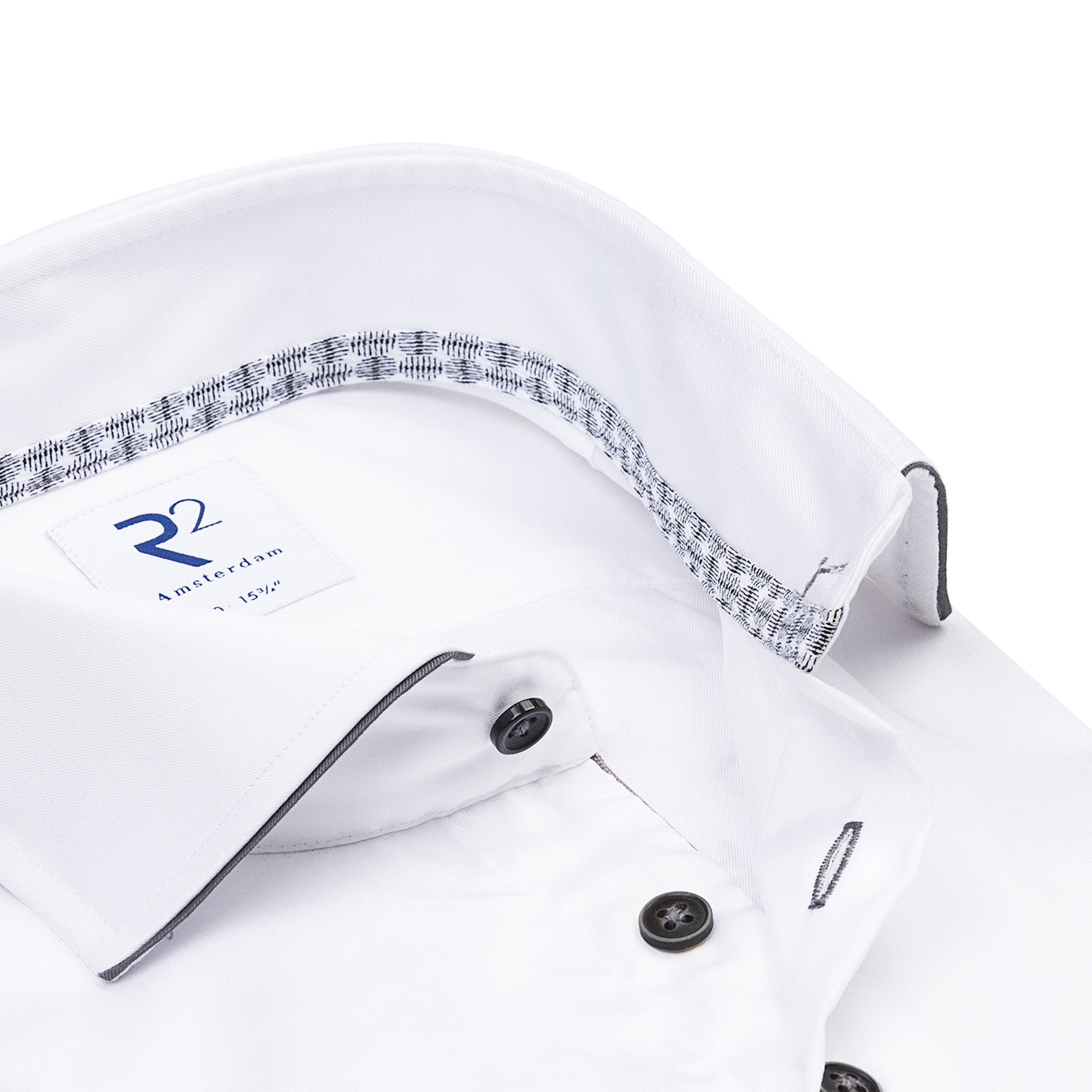 Brand Partner,R2 Amsterdam, R2 Amsterdam White Solid w/ Grey Trim Collar Button Up, White, Medium-42-Tag39