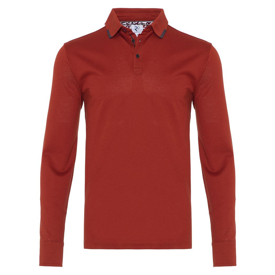 Brand Partner,R2 Amsterdam, R2 Amsterdam Orange Long Sleeve Polo, Orange, Small-41-TagS