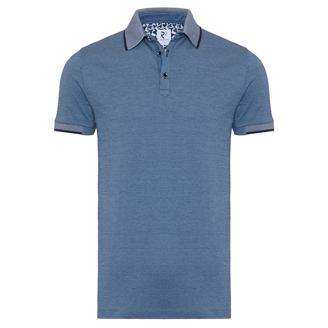 Brand Partner,R2 Amsterdam, R2 Amsterdam Blue Short Sleeve Polo With Navy Trim Details, Blue, Medium-42-TagM