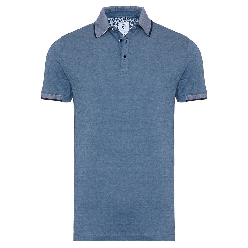R2 Amsterdam Blue Short Sleeve Polo With Navy Trim Details