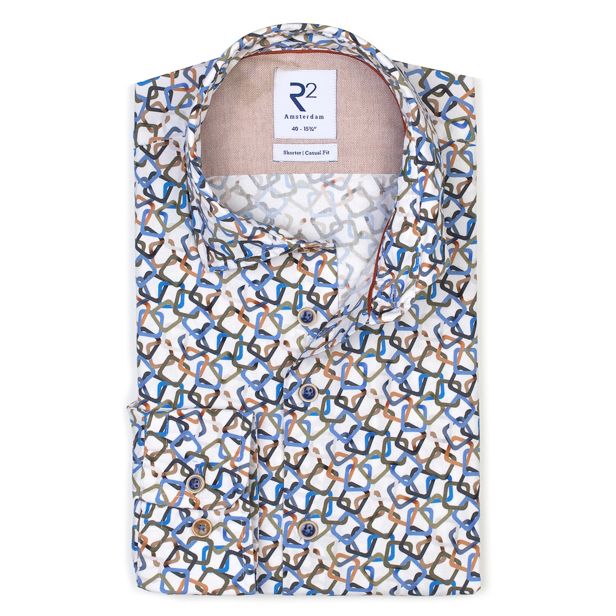 Brand Partner,R2 Amsterdam, R2 Amsterdam White w/ Multicolor Square Print Button Up, White, Medium-42-TagM