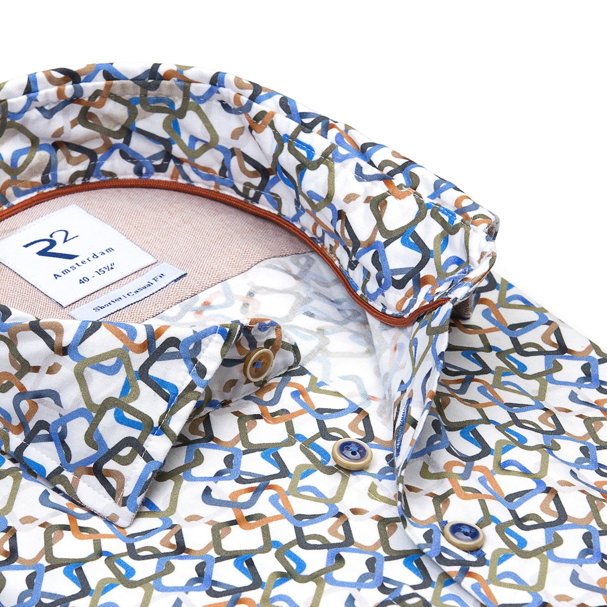 Brand Partner,R2 Amsterdam, R2 Amsterdam White w/ Multicolor Square Print Button Up, White, Medium-42-TagMExtra Extra Large-52-Tag45