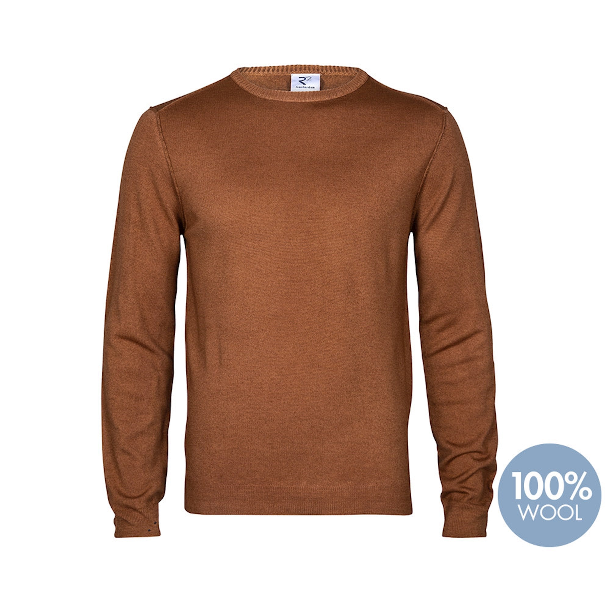 Brand Partner,R2 Amsterdam, R2 Amsterdam Caramel Brown Merino Wool Crewneck Sweater, Brown, Small-37-TagS