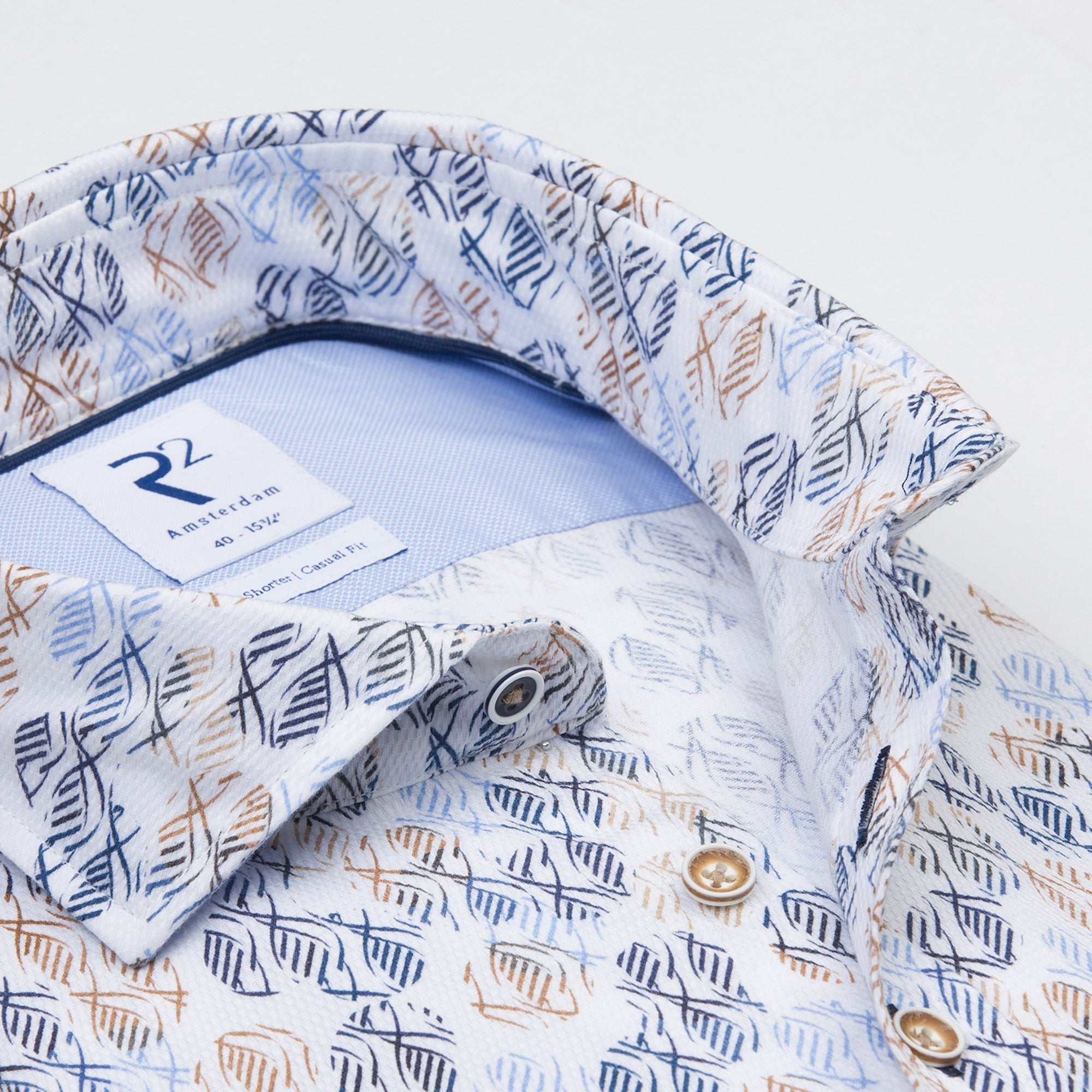 Brand Partner,R2 Amsterdam, R2 Amsterdam White Abstract Fish Print Short Sleeve Button Up, , 