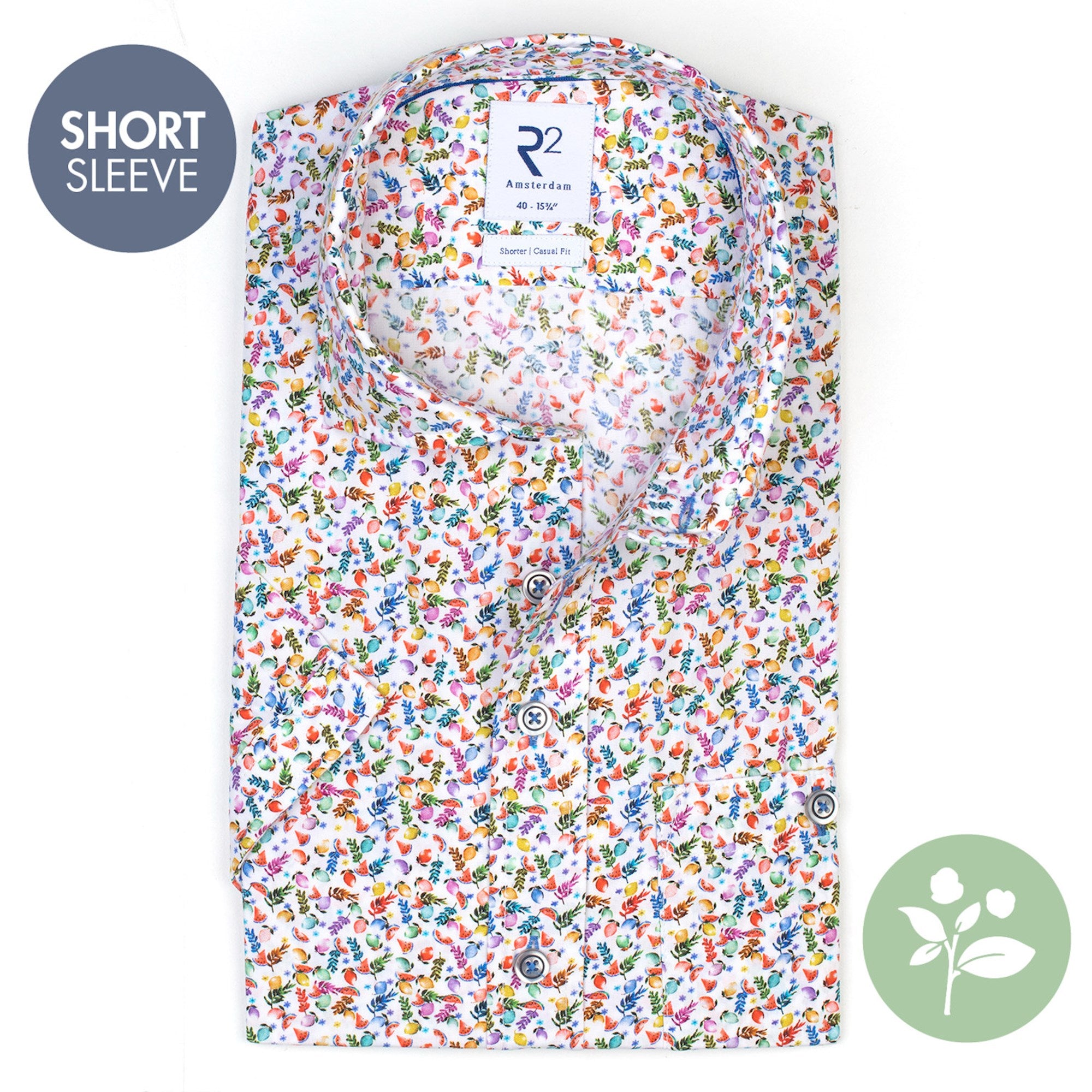 Brand Partner,R2 Amsterdam, R2 Amsterdam White Fruit Print Short Sleeve Button Up, White, Medium-45-TagM