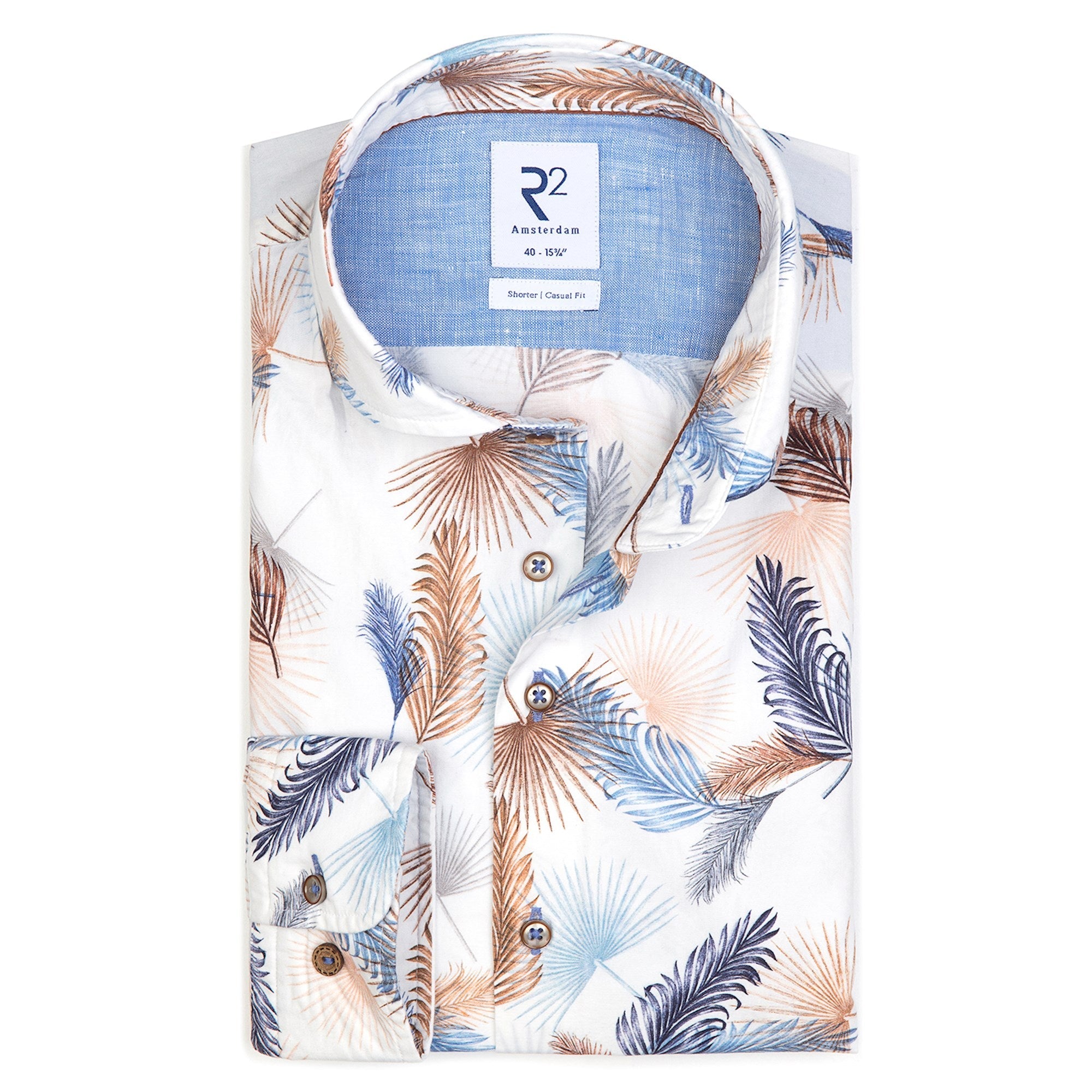 Brand Partner,R2 Amsterdam, R2 Amsterdam White Palm Leaf Print Button Up, White, Medium-42-TagM