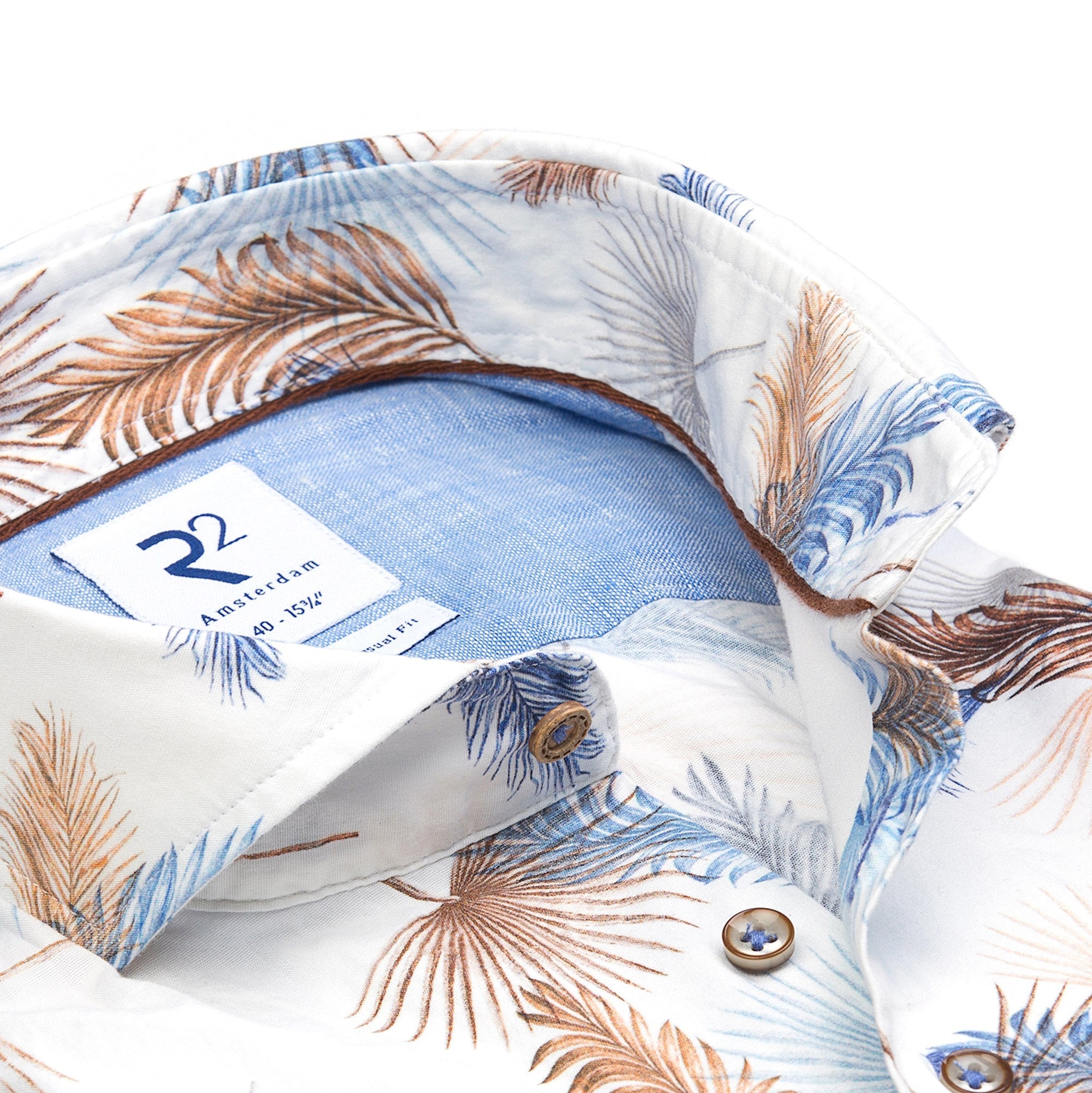 Brand Partner,R2 Amsterdam, R2 Amsterdam White Palm Leaf Print Button Up, White, Medium-42-TagM