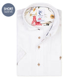 R2 Amsterdam White Solid Linen Blend Short Sleeve Button Up