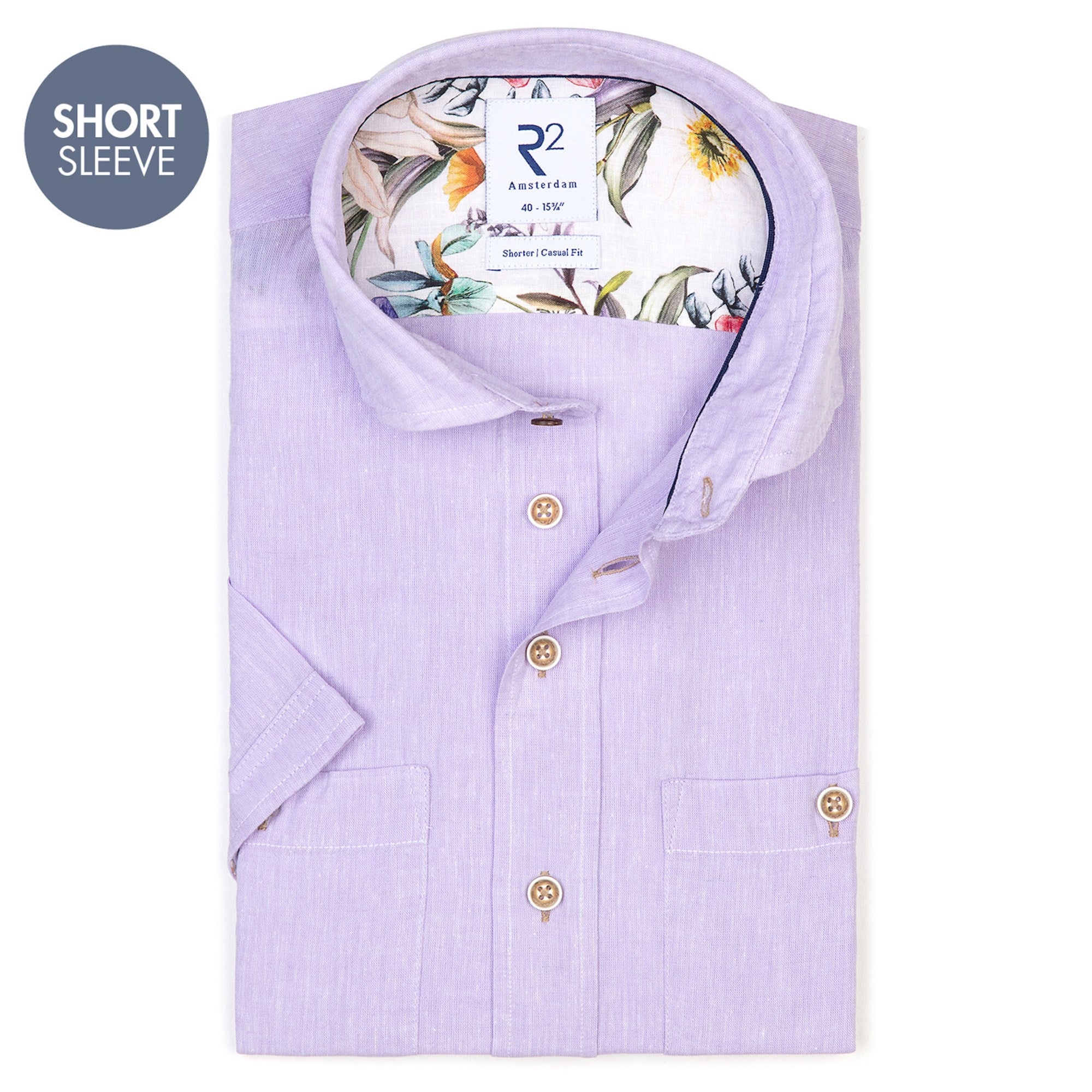 Brand Partner,R2 Amsterdam, R2 Amsterdam Light Purple Linen Blend Short Sleeve Button Up, Purple, Medium-43-TagM