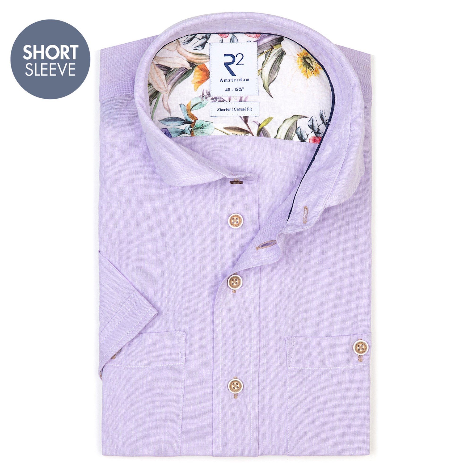 Brand Partner,R2 Amsterdam, R2 Amsterdam Light Purple Linen Blend Short Sleeve Button Up, , 