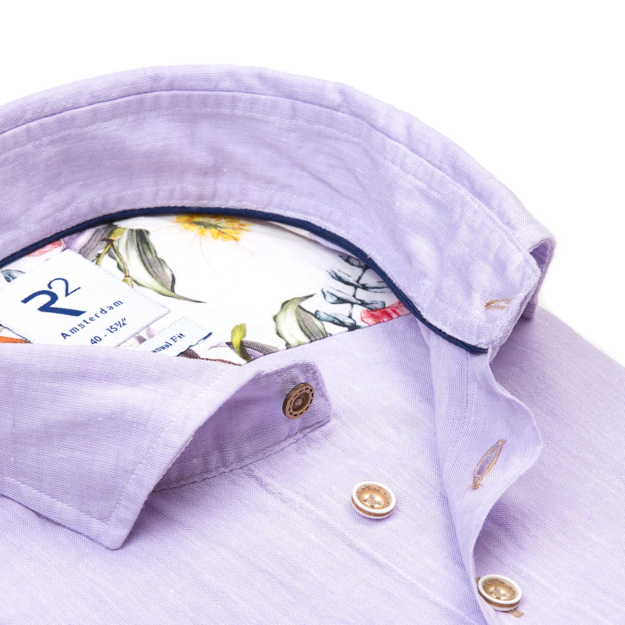 Brand Partner,R2 Amsterdam, R2 Amsterdam Light Purple Linen Blend Short Sleeve Button Up, Purple, Medium-43-TagM